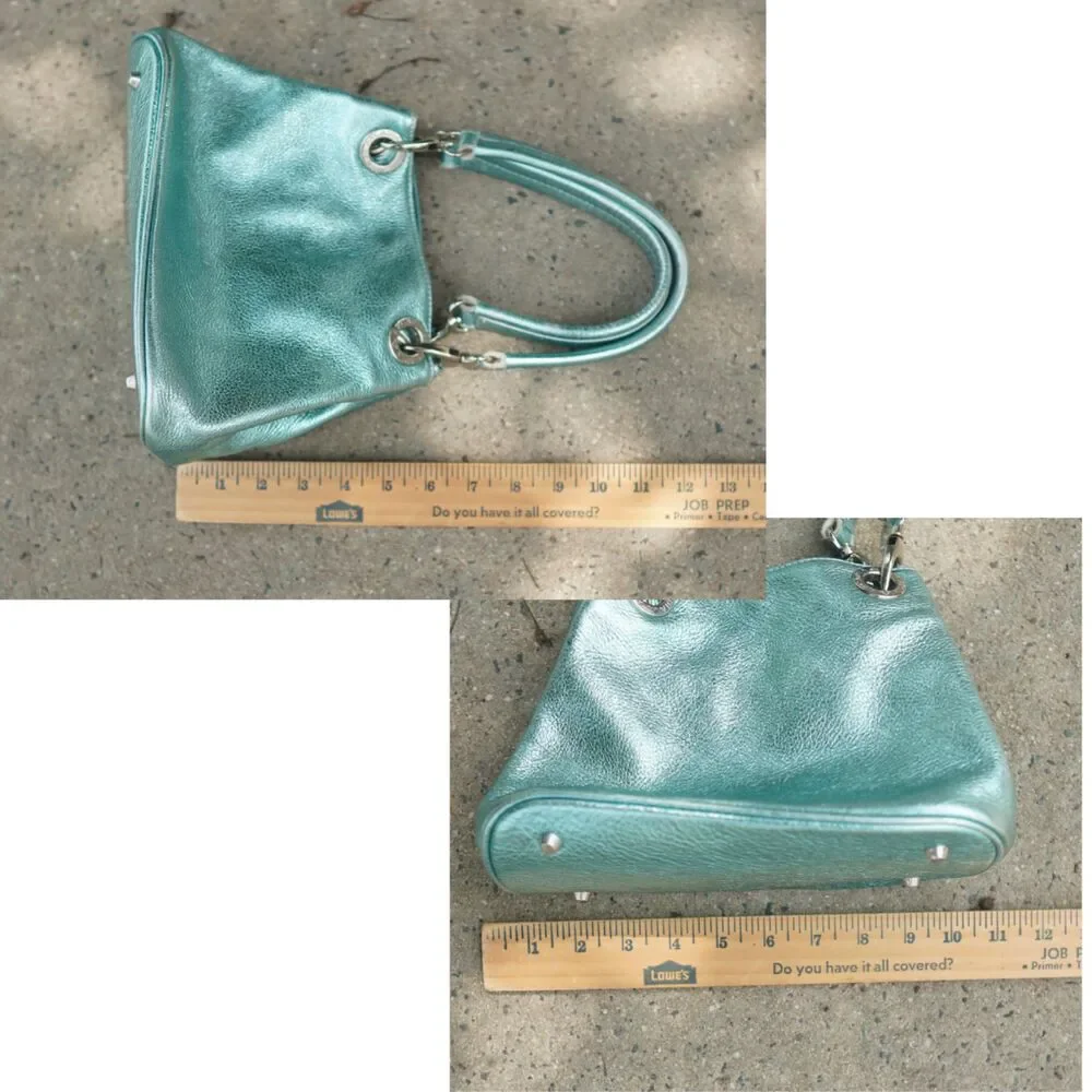 Arcadia Italy Metallic Turquoise Leather Grommet Shoulder Bag Y2K Vintage RARE
